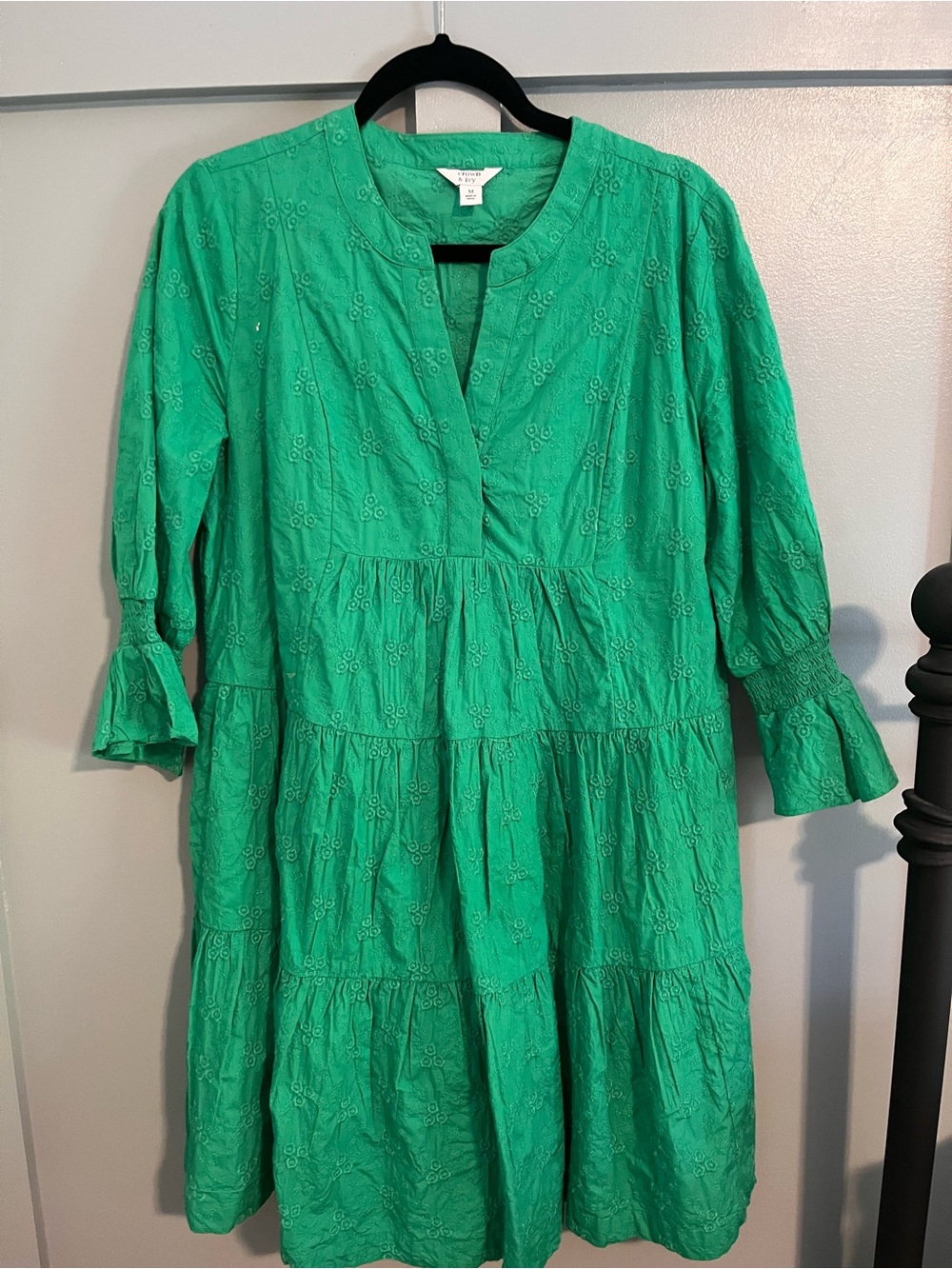 crown & ivy Green Eyelet Tiered Mini Dress